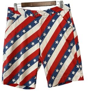 Royal and Awesome Shorts 34 Men`s Patriotic Golf USA Flag American Stars Stripes
